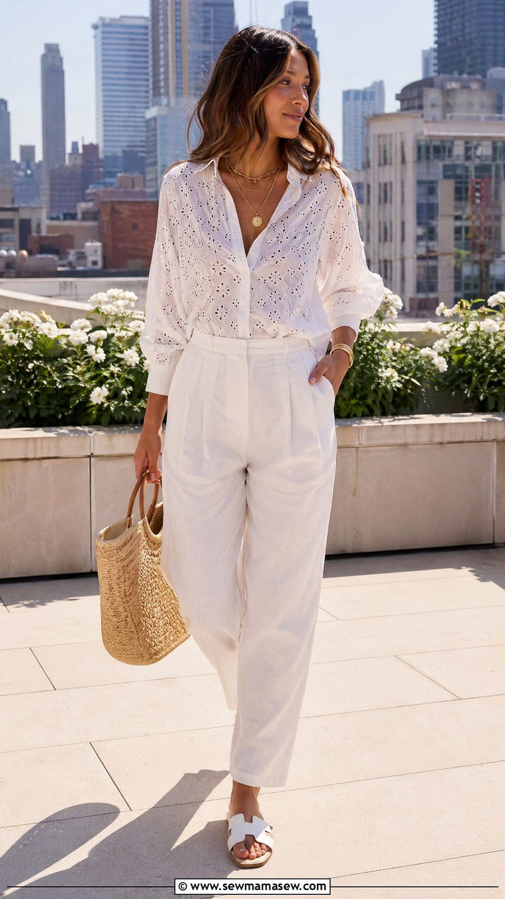 All White Monochrome Summer Outfit With Gold Jewelry - 35 Classy summer outfits
