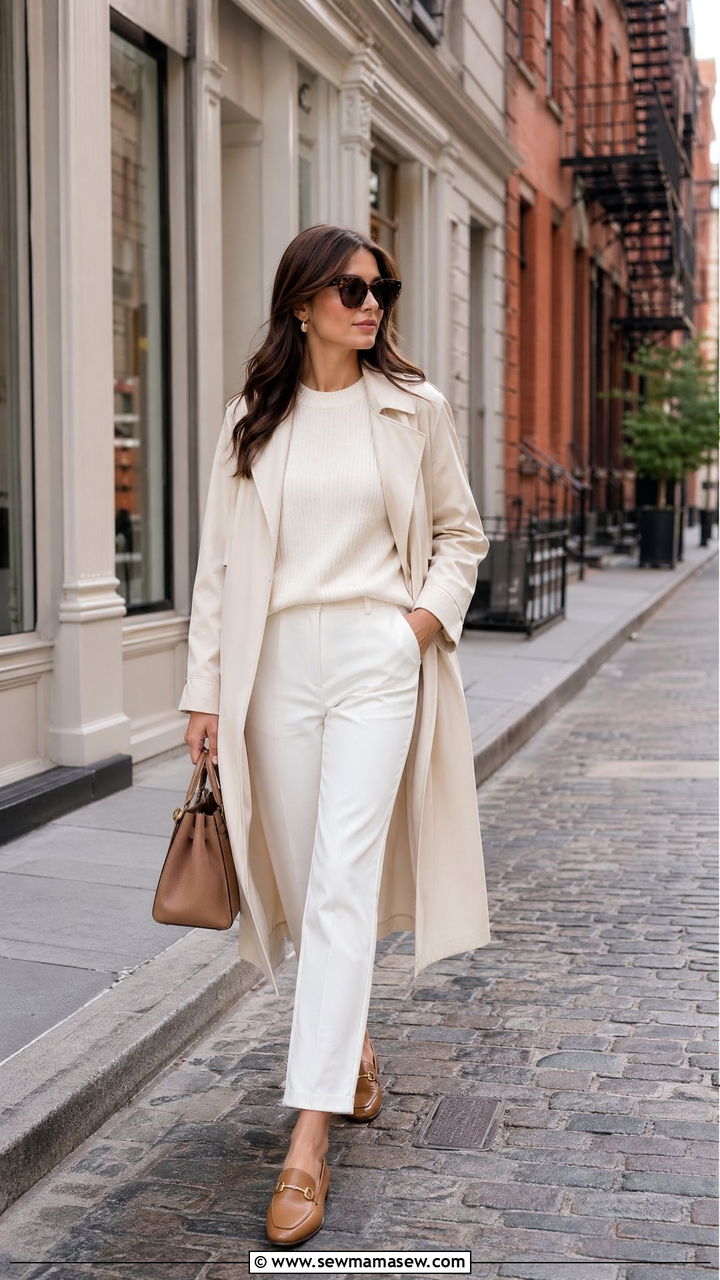 All White Monochrome With Tan Accessories - 35 Spring New York outfit ideas