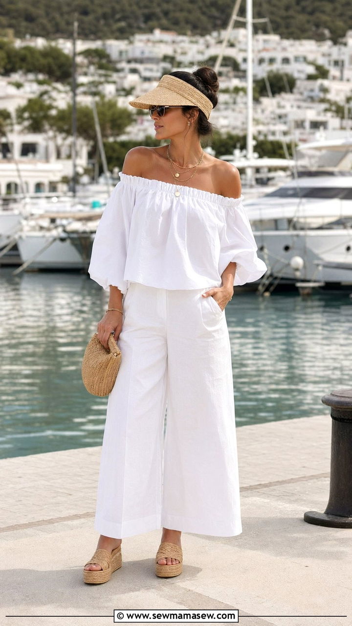 All White Resort Look with Raffia Accessories - 35 resort vacation outfit ideas for women