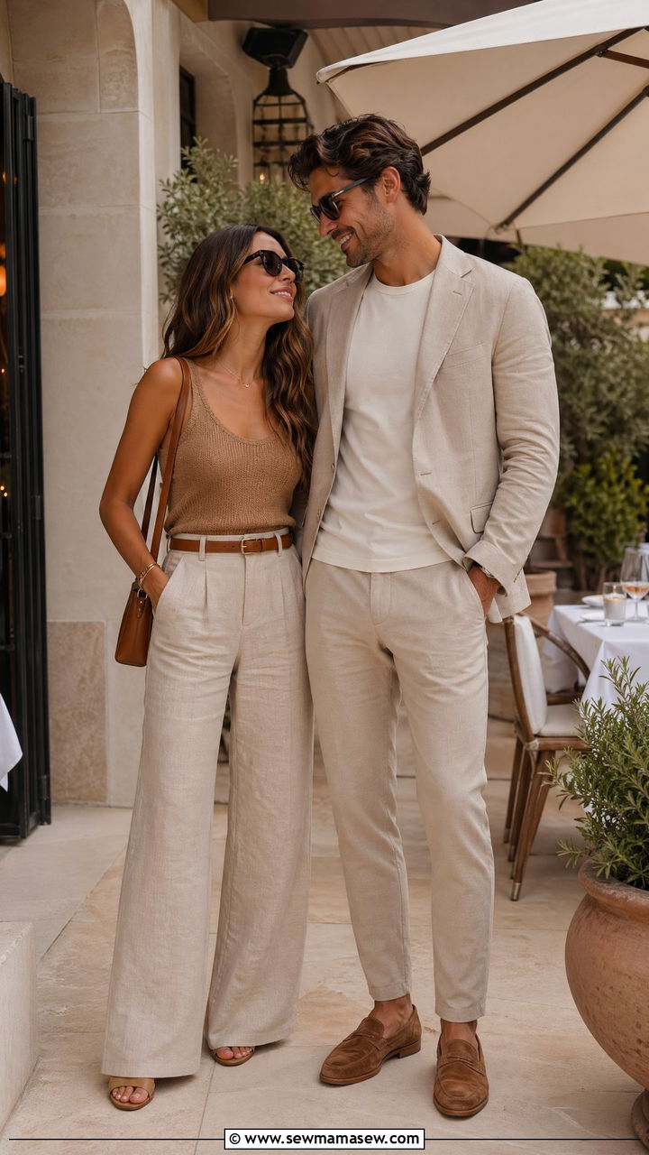 All beige tonal couple outfit - 35 Summer matching outfits for couples