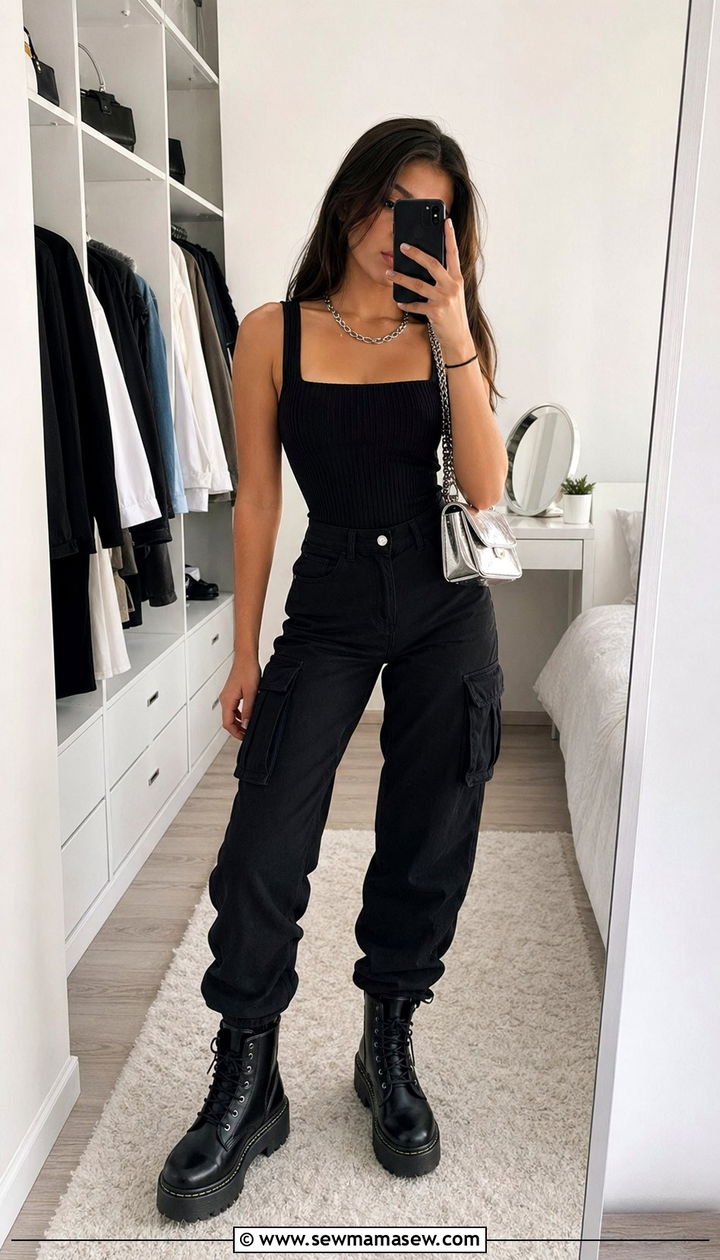 All black baddie outfit with cargo pants - 35 Outfit ideas for teens
