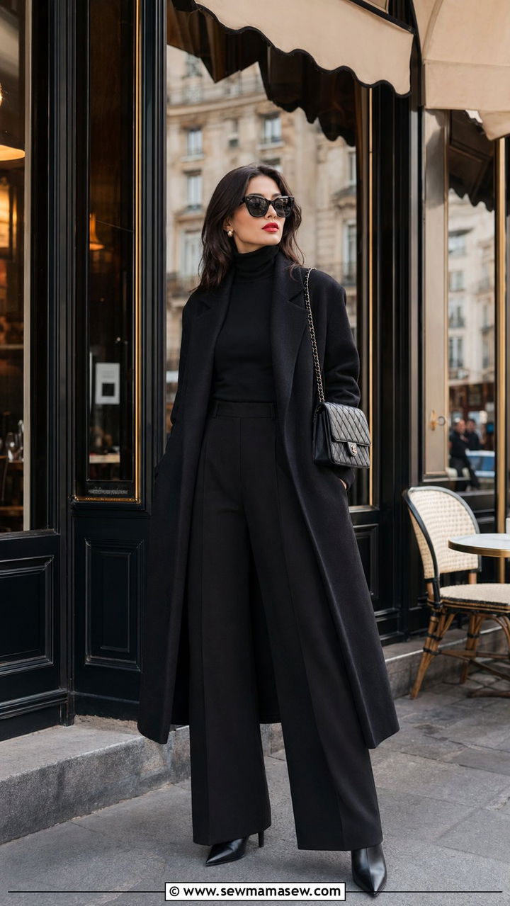 All black monochrome cafe outfit - 35 Parisian cafe outfit ideas