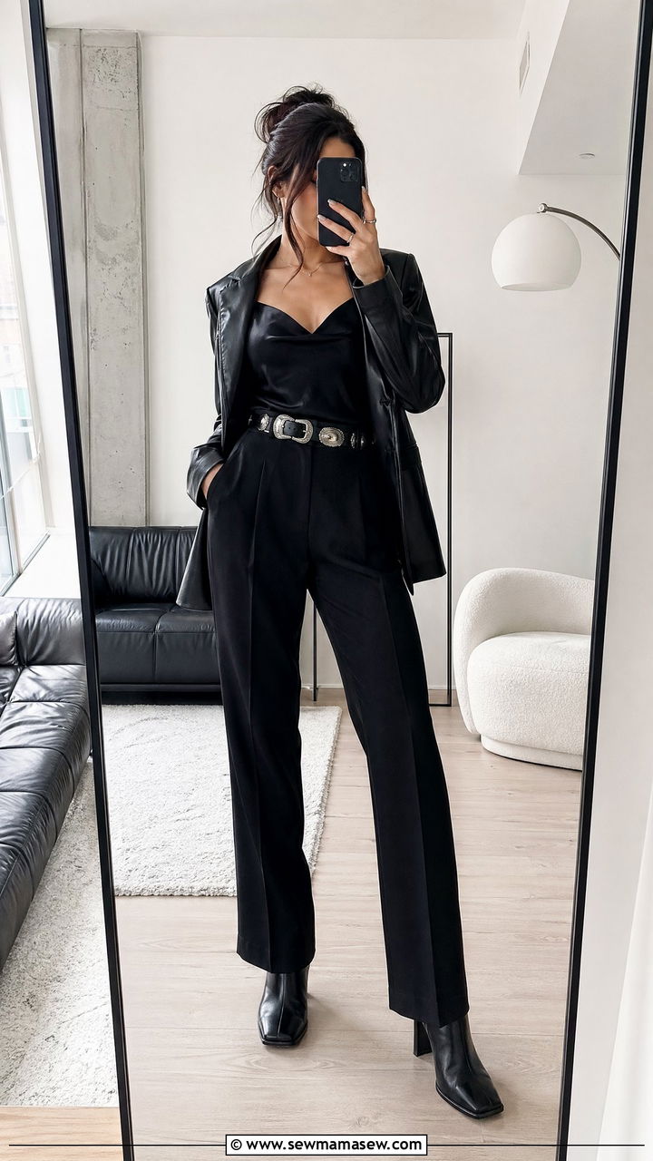 All black monochrome outfit with a statement belt - 40 What to wear in Berlin