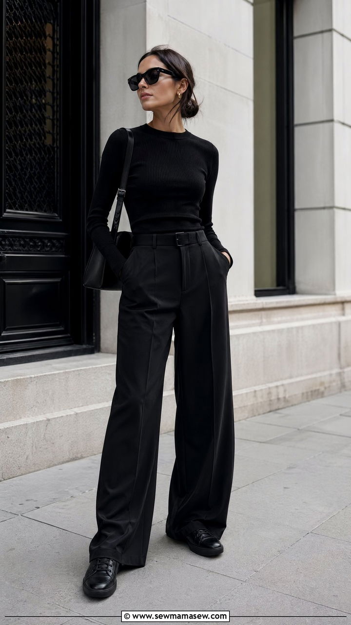 All black monochrome trousers outfit - 35 Cool girl outfit ideas