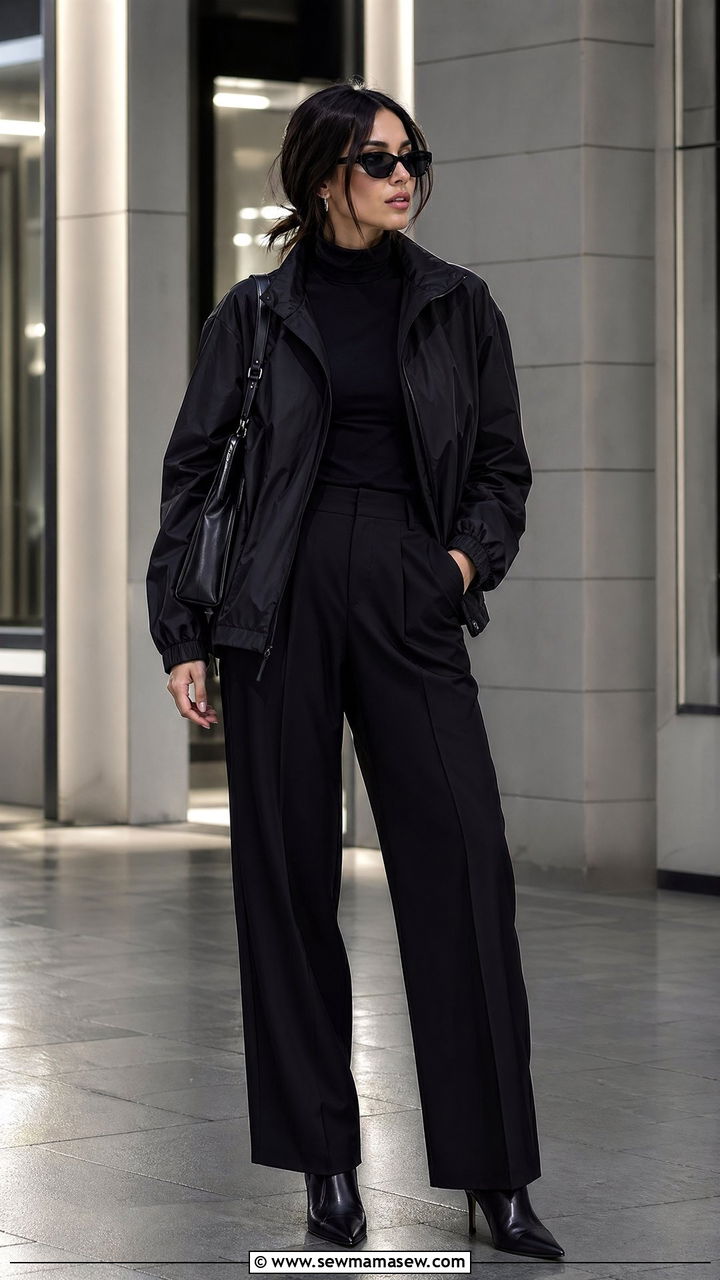 All black monochrome windbreaker outfit - 35 windbreaker outfits for women