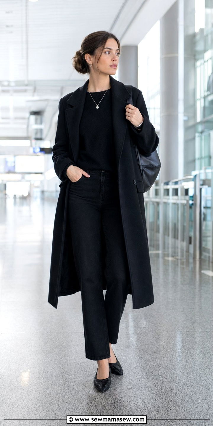 All black outfit with black jeans and ballet flats - 30 Airport outfit ideas with ballet flats