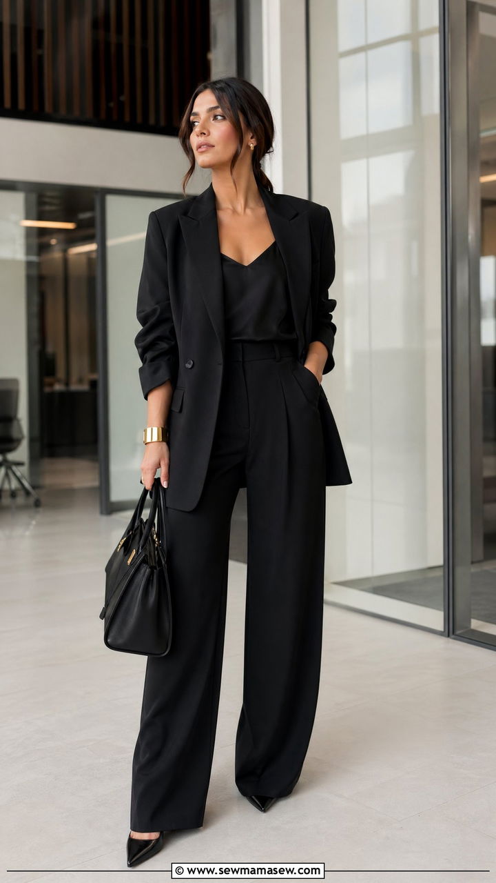 All black tailored suit with heels outfit - 35 classy outfits 2026