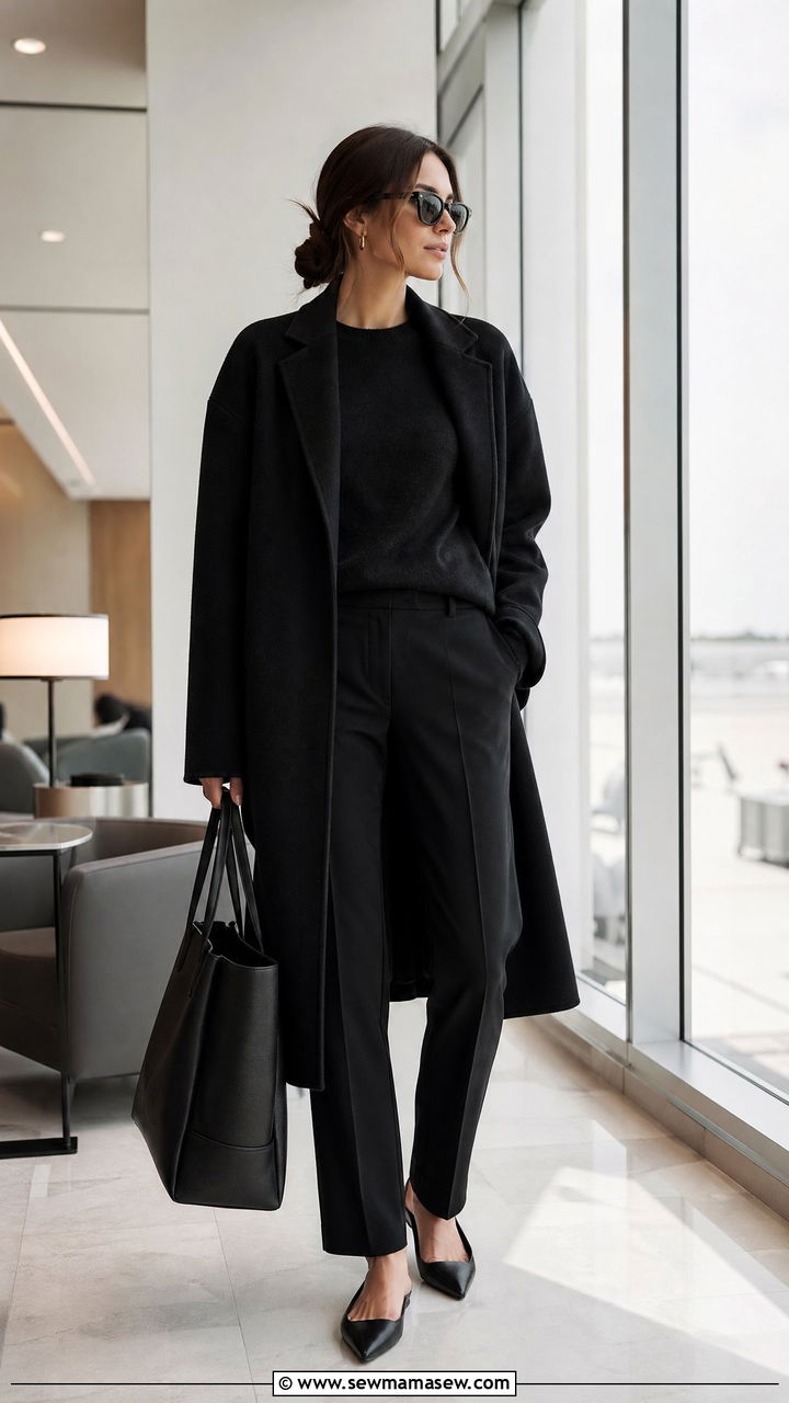 All black travel outfit with minimalist style - 35 classy travel outfit ideas