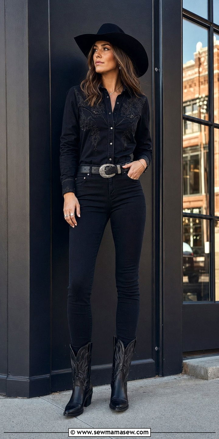 All black western outfit with black jeans - 30 Western outfit ideas with jeans