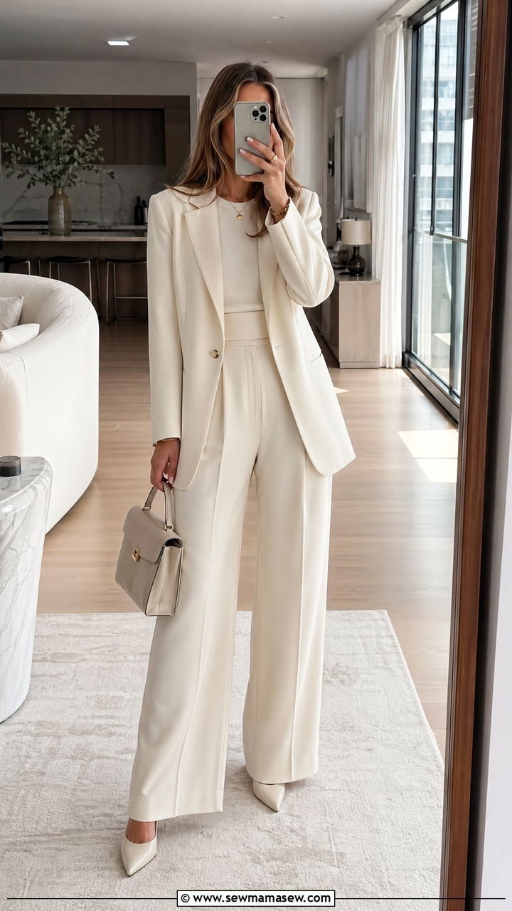 All cream monochrome outfit - 35 Stealth wealth outfit ideas