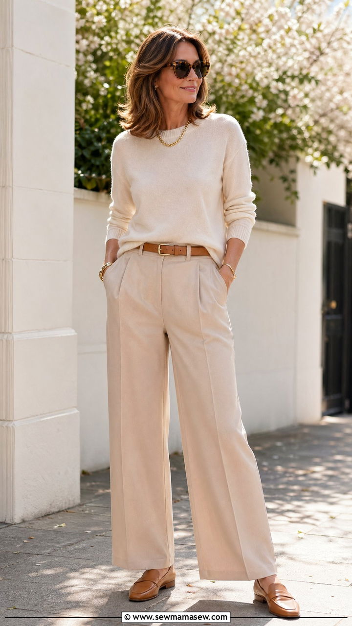 All neutral cream and beige spring outfit - 35 Spring capsule wardrobe for women over 40