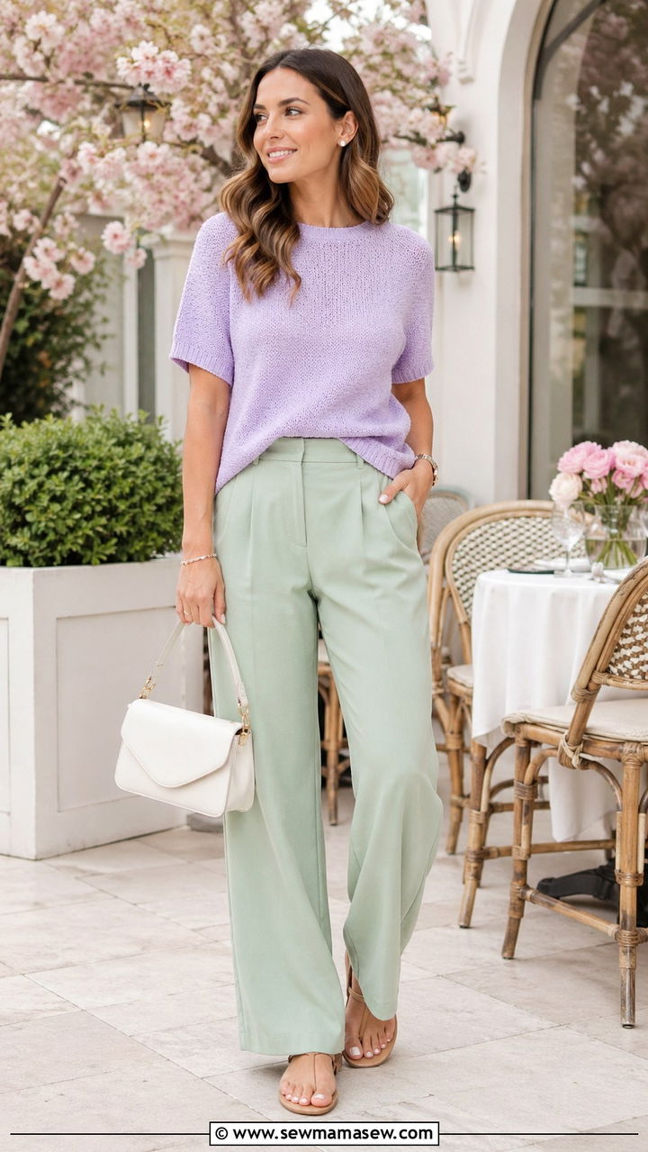 All pastel outfit with a knit top and relaxed trousers - 30 spring everyday outfits for women