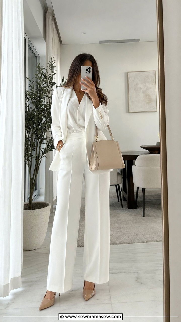 All white modest office outfit with tailored pieces - 35 Modest work outfit ideas