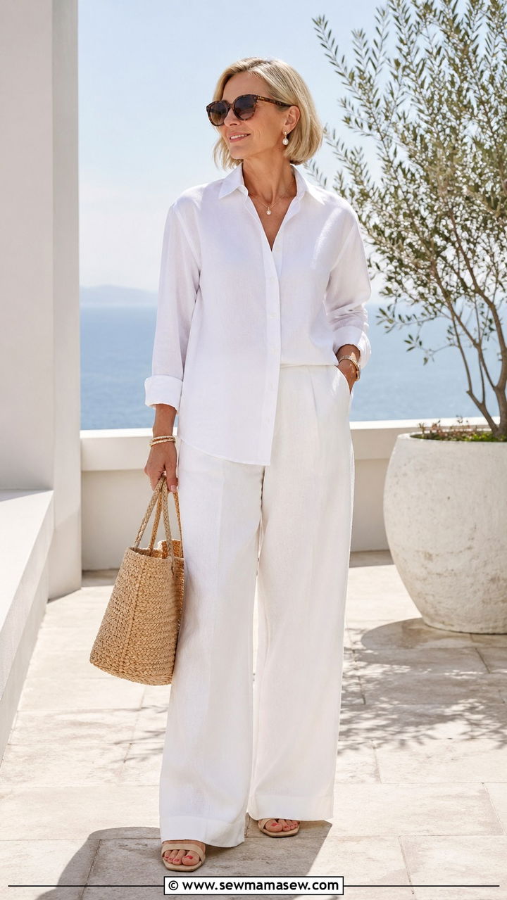 All white monochrome linen outfit - 30 Sophisticated outfit ideas for women over 50