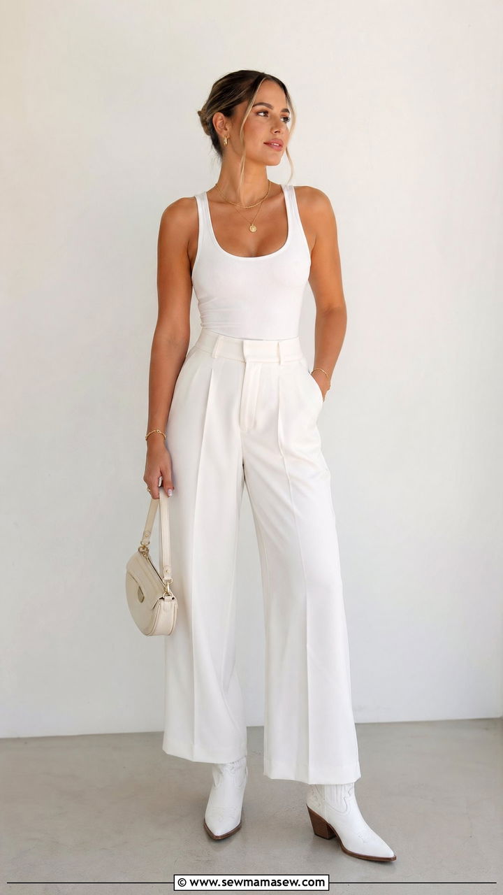 All white monochrome outfit with cowboy boots - 35 cowboy boots outfit ideas