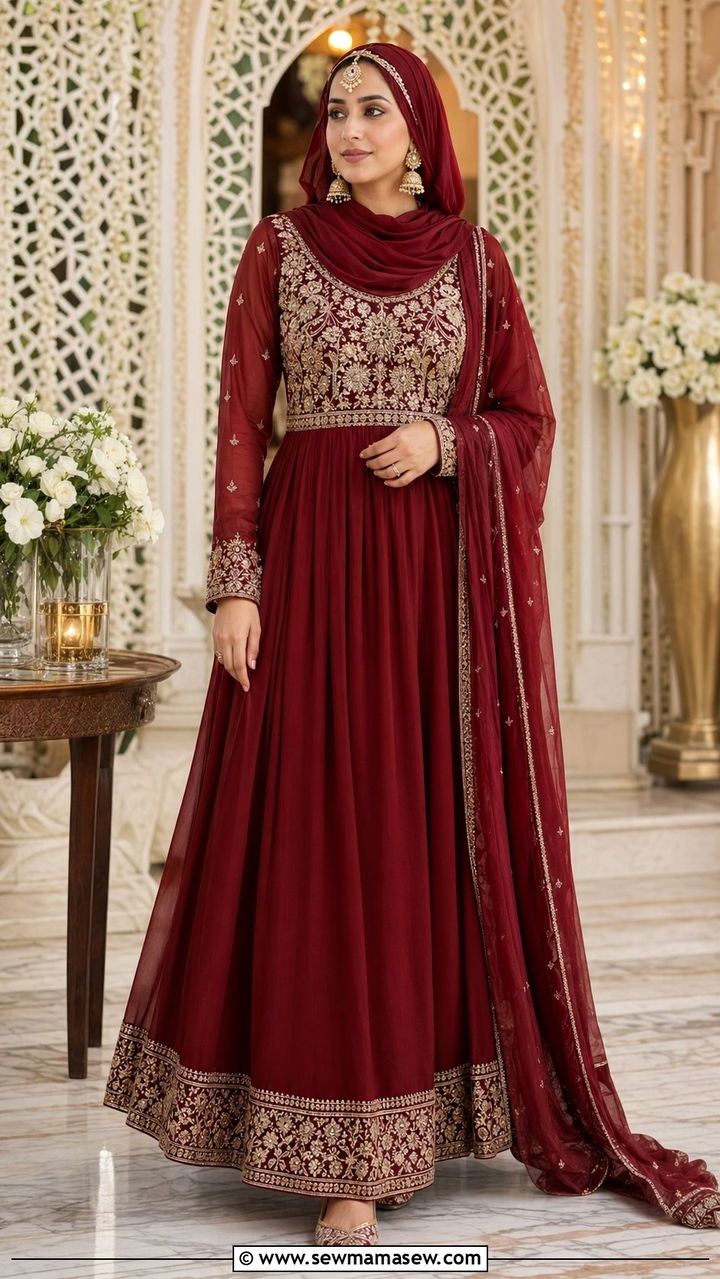 Anarkali Suit With Chiffon Hijab - 30 wedding guest outfits for hijab women