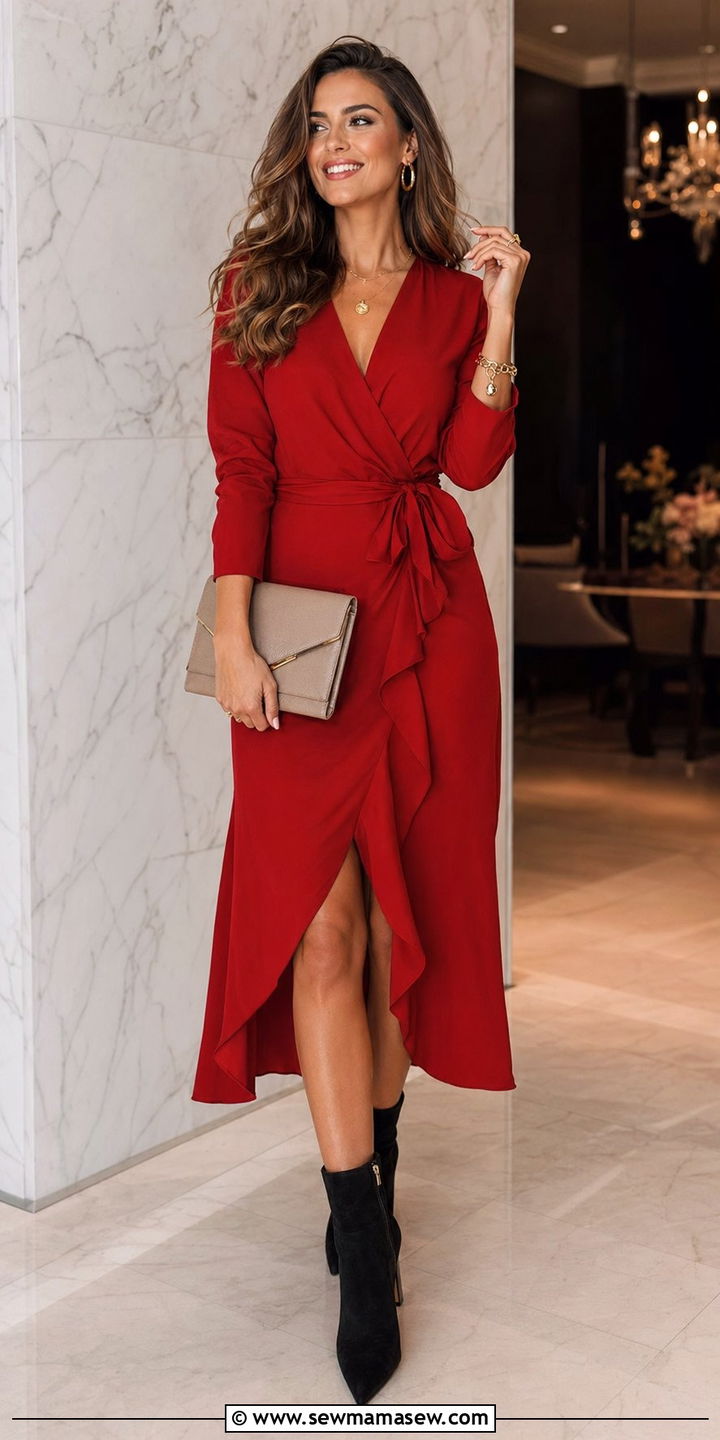 Ankle Boots with a Red Dress - 30 Ankle boots outfit ideas with a dress