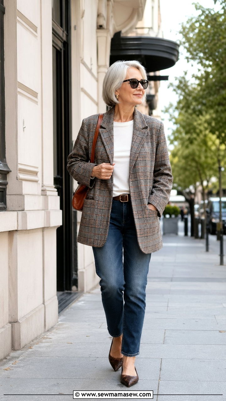 Ankle Length Slim Jeans With Oversized Blazer And Pointed Flats - 30 Best jeans for women over 60