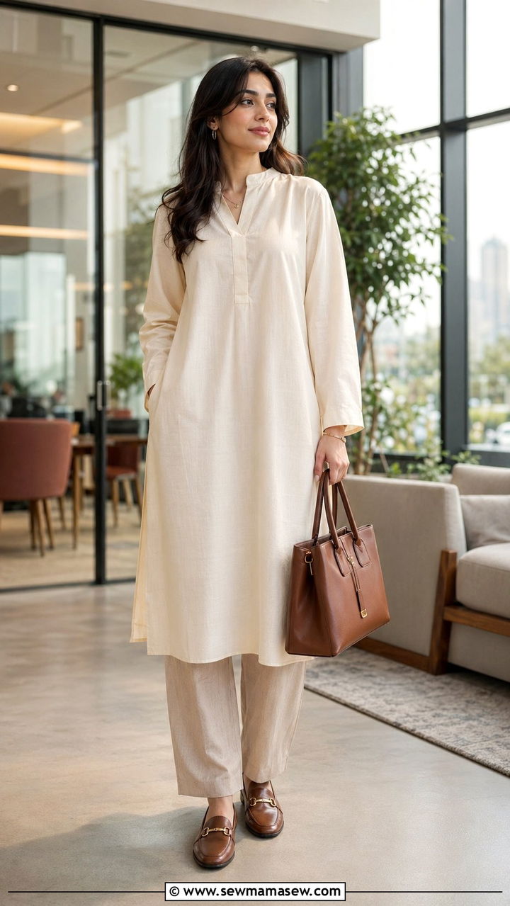 Ankle Length Tunic With Straight Leg Pants And Loafers - 35 Ramadan outfit ideas for women