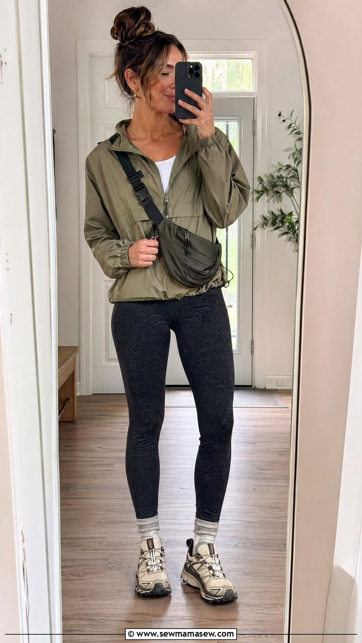 Anorak jacket and leggings - 35 sporty chic outfits ideas