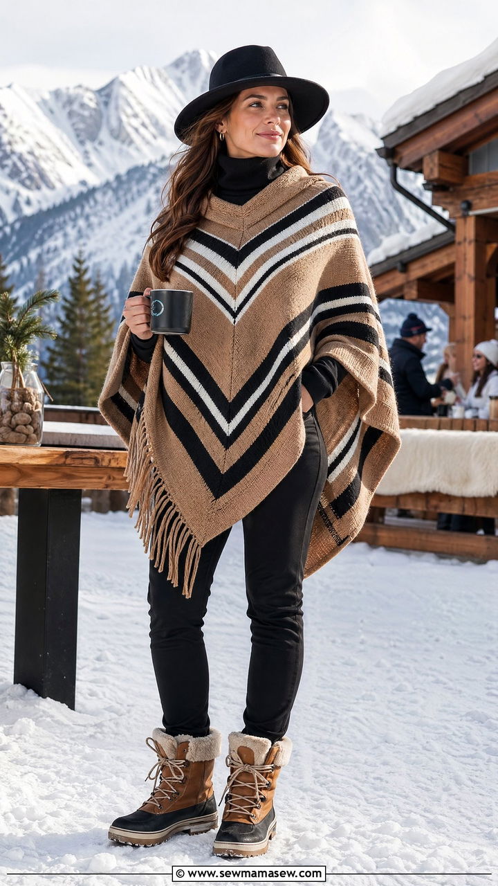 Apres Ski Poncho Outfit Women - 35 Ski trip outfit ideas