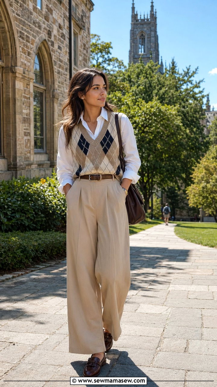 Argyle Knit Vest and White Button Down Outfit - 35 Old money outfits 2026