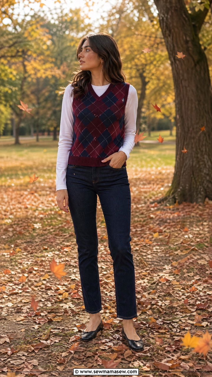 Argyle Sweater Vest with Jeans - 35 casual sweater vest outfits