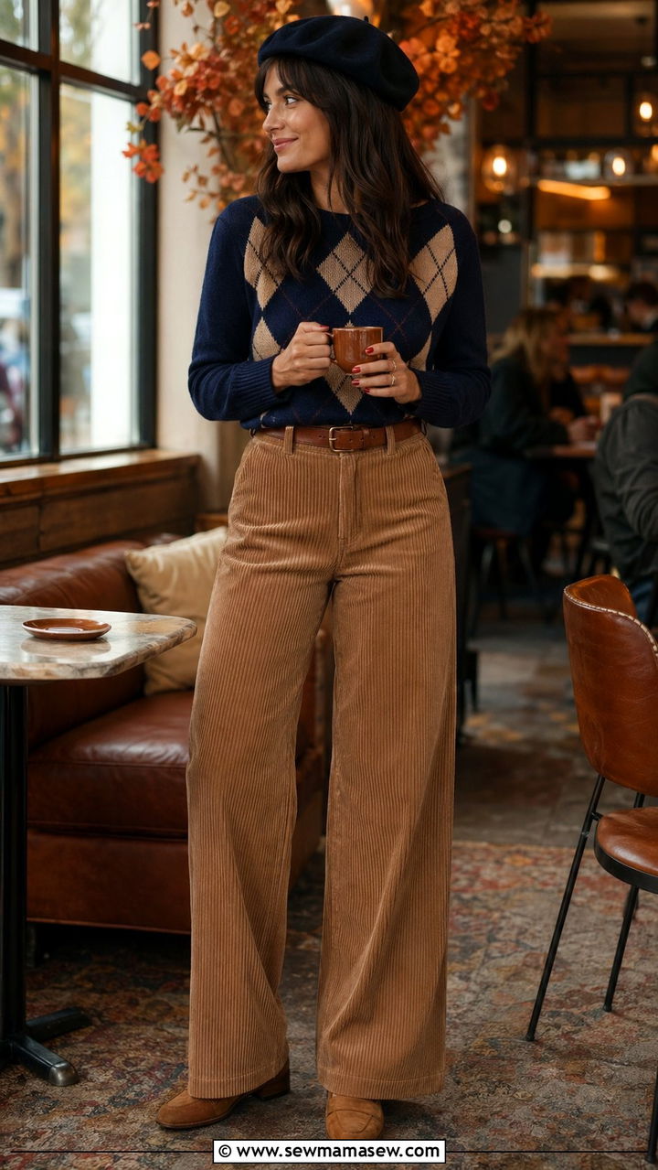Argyle sweater with corduroy pants outfit - 35 Preppy outfits 2026