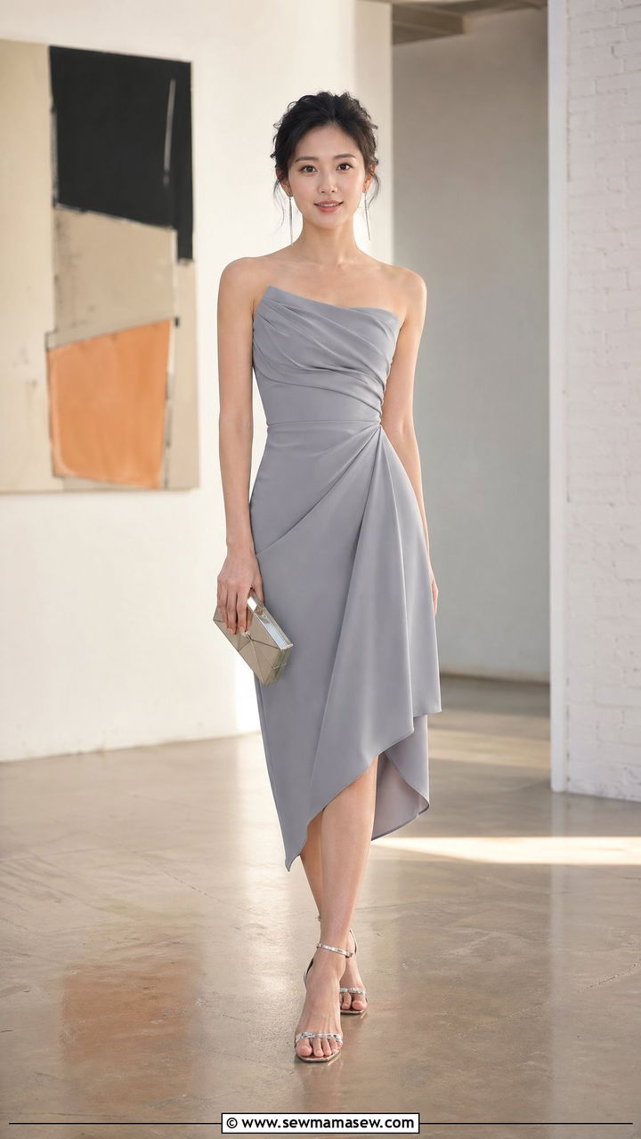 Asymmetric Hem Dress Outfit for Petite Wedding Guest - 35 Wedding guest outfits petite women