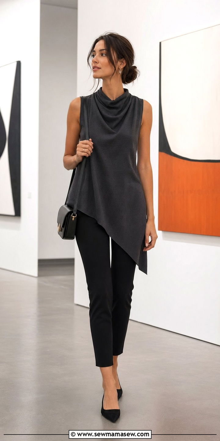 Asymmetric hem top with slim fit pants for tall women - 30 Best tops for tall women