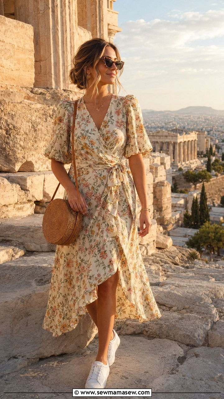 Athens Floral Midi Dress Outfit - 30 Athens outfit ideas