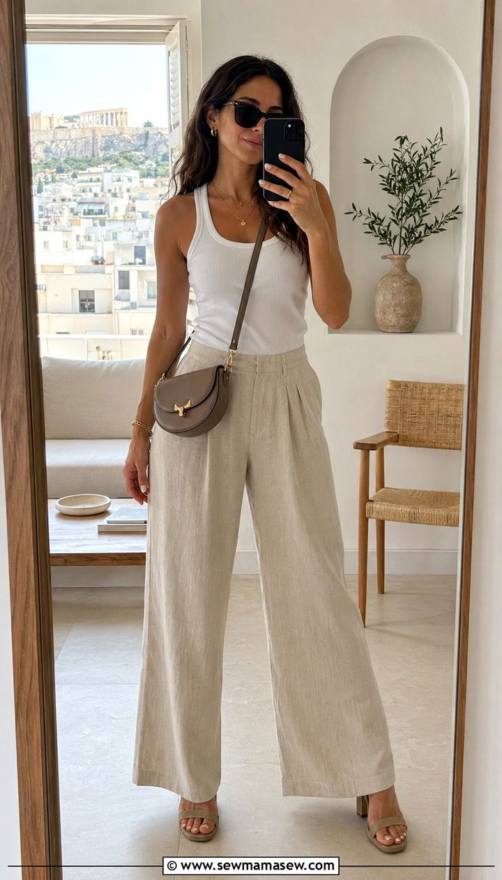 Athens Wide Leg Linen Pants Outfit - 30 Athens outfit ideas