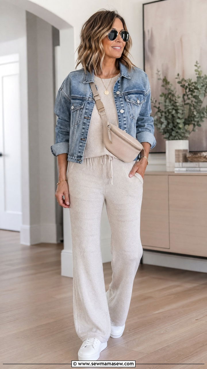 Athleisure set with a denim jacket - 35 Casual outfits for women over 40