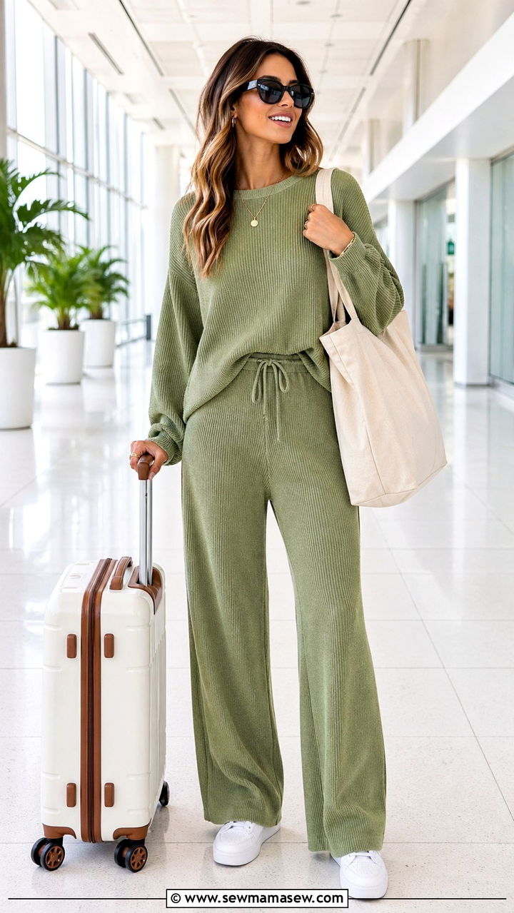 Avocado Green Matching Knit Lounge Set - 30 spring avocado green outfit ideas