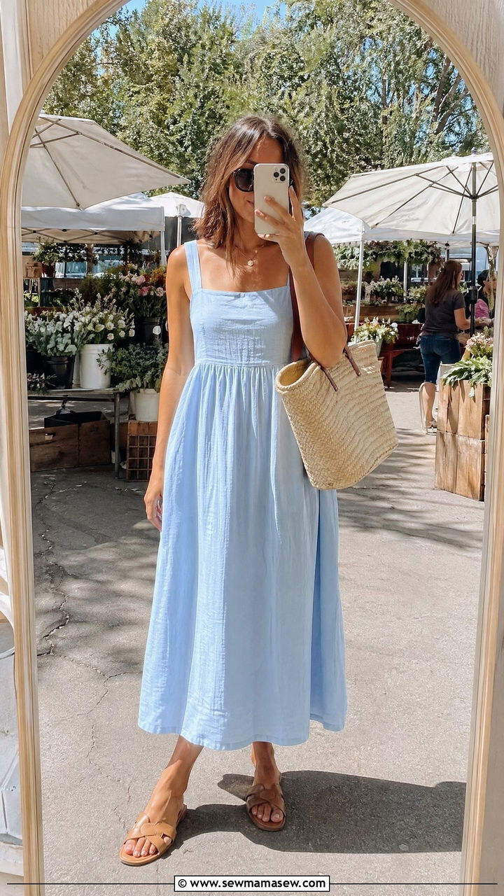 Baby Blue Linen Midi Dress Outfit - 35 Spring outfits in pastel
