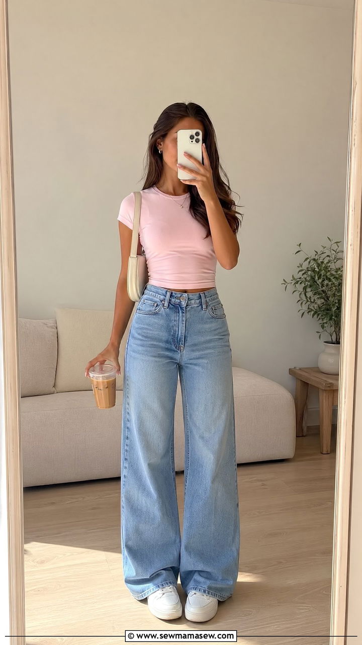 Baby Tee and Wide Leg Jeans - 35 summer soft girl outfit ideas