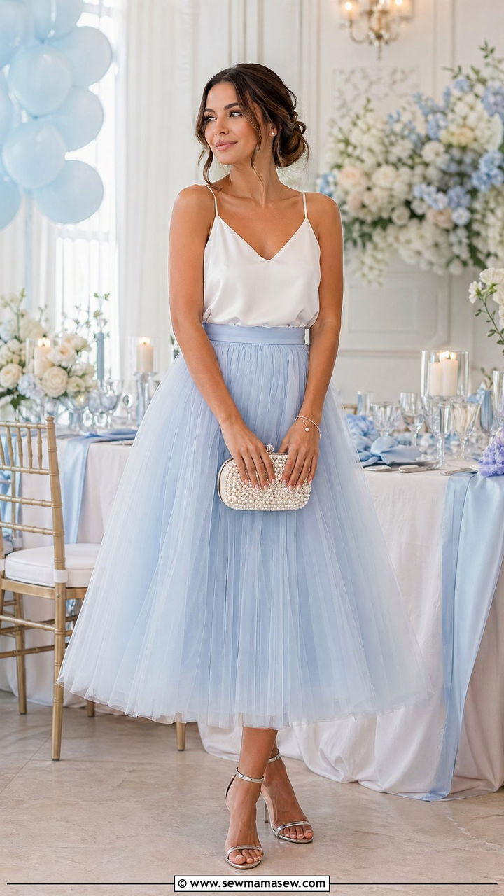 Baby blue tulle midi skirt with fitted camisole - 40 All baby blue outfit ideas