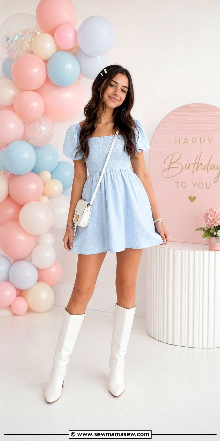 Babydoll Dress Knee High Boots - 30 Birthday party outfits for teens