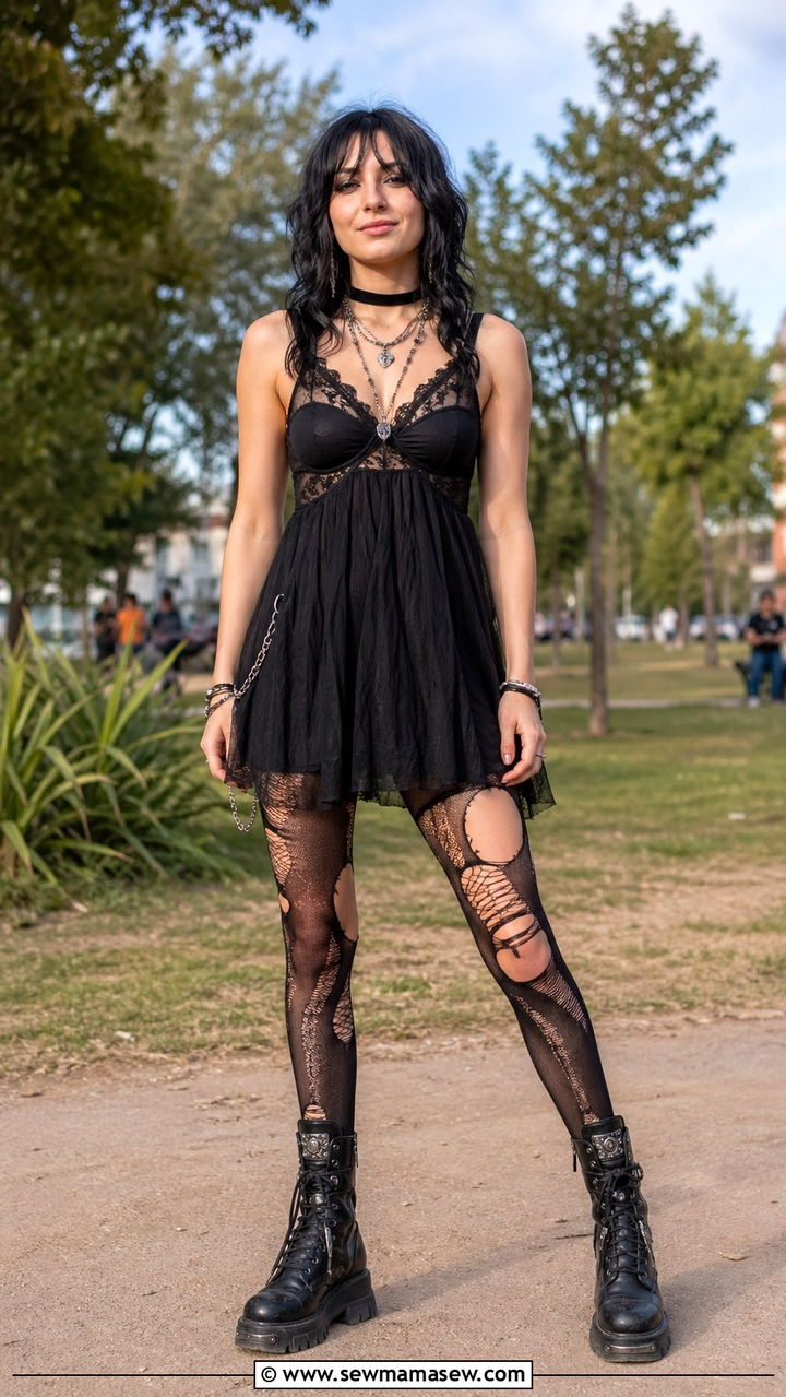 Babydoll Dress With Grunge Boots Spring Outfit - 30 spring grunge outfits