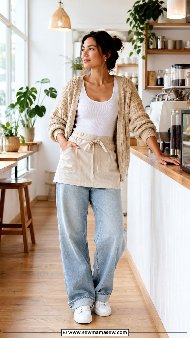 Baggy Jeans And Cardigan Barista Outfit - 30 Server outfit ideas