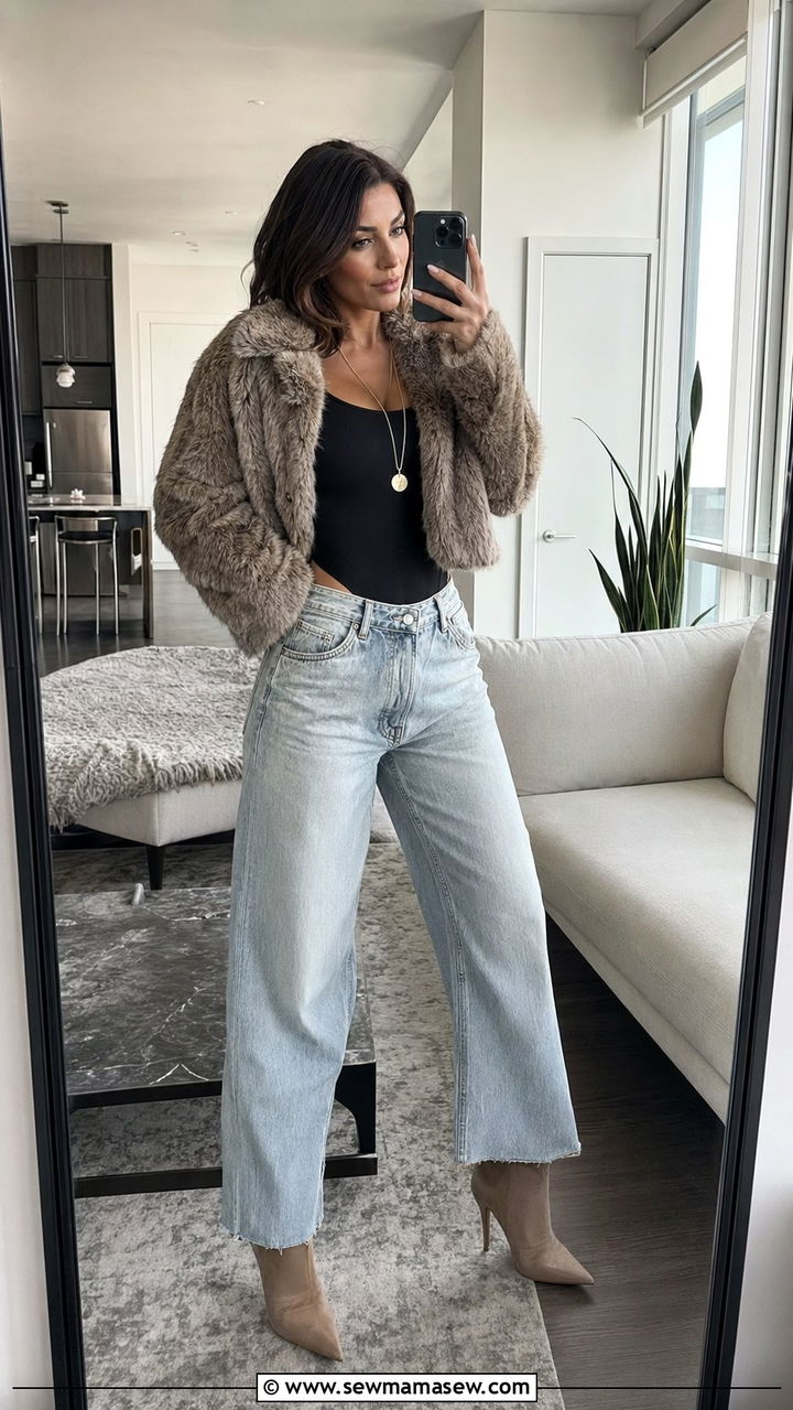 Baggy Jeans With Heeled Sock Boots And A Bodysuit - 30 Baggy jeans outfit ideas with boots