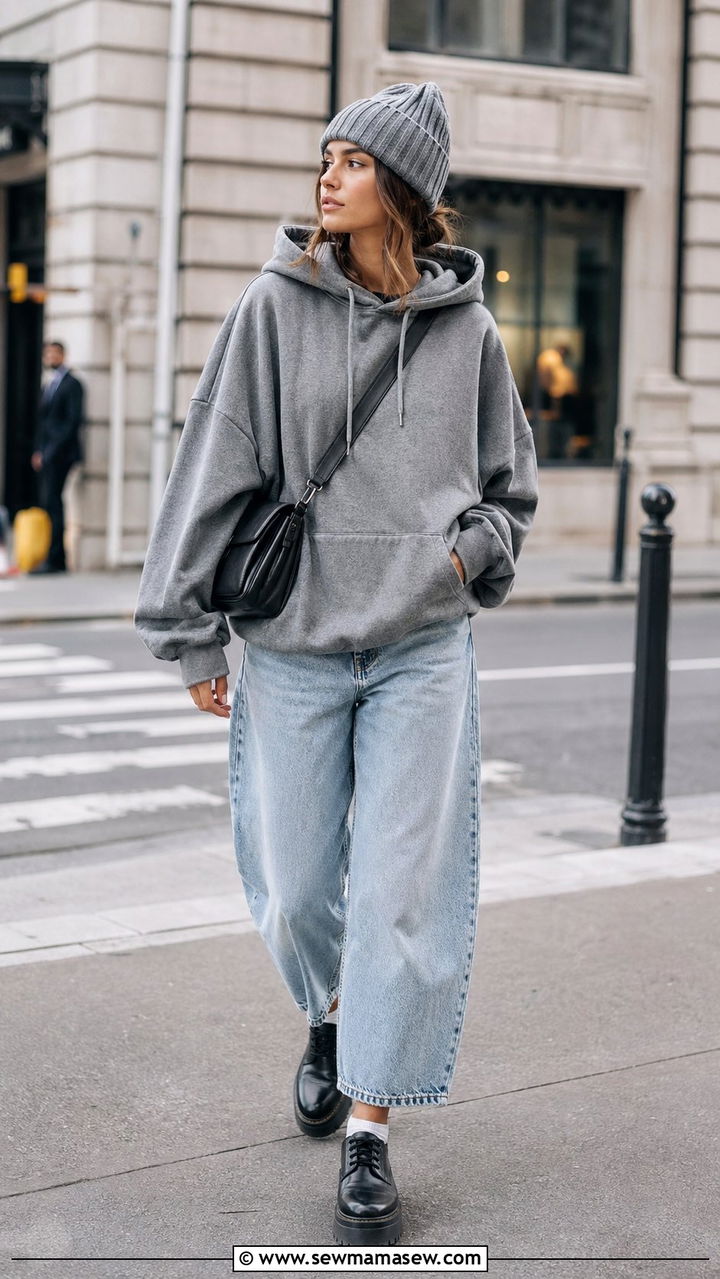 Baggy Jeans With Hoodie And Platform Oxford Shoes - 30 Baggy jeans outfit ideas with flats