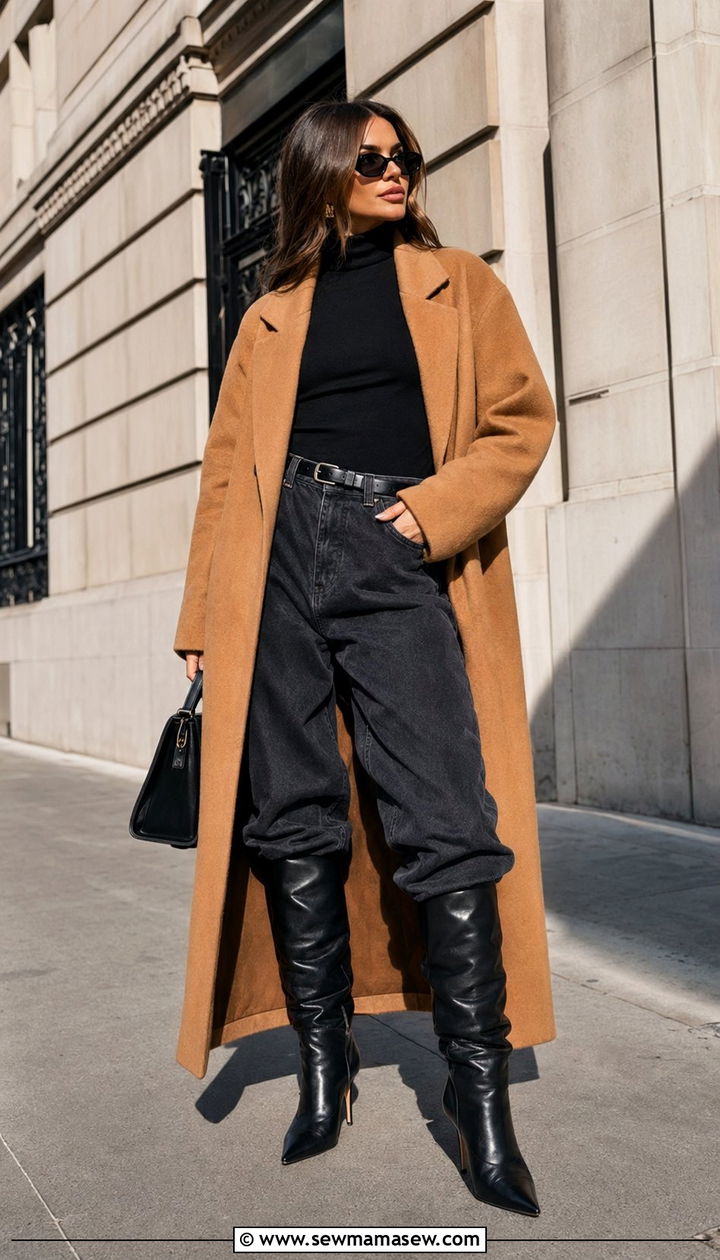 Baggy Jeans With Knee High Boots And A Fitted Turtleneck - 30 Baggy jeans outfit ideas with boots