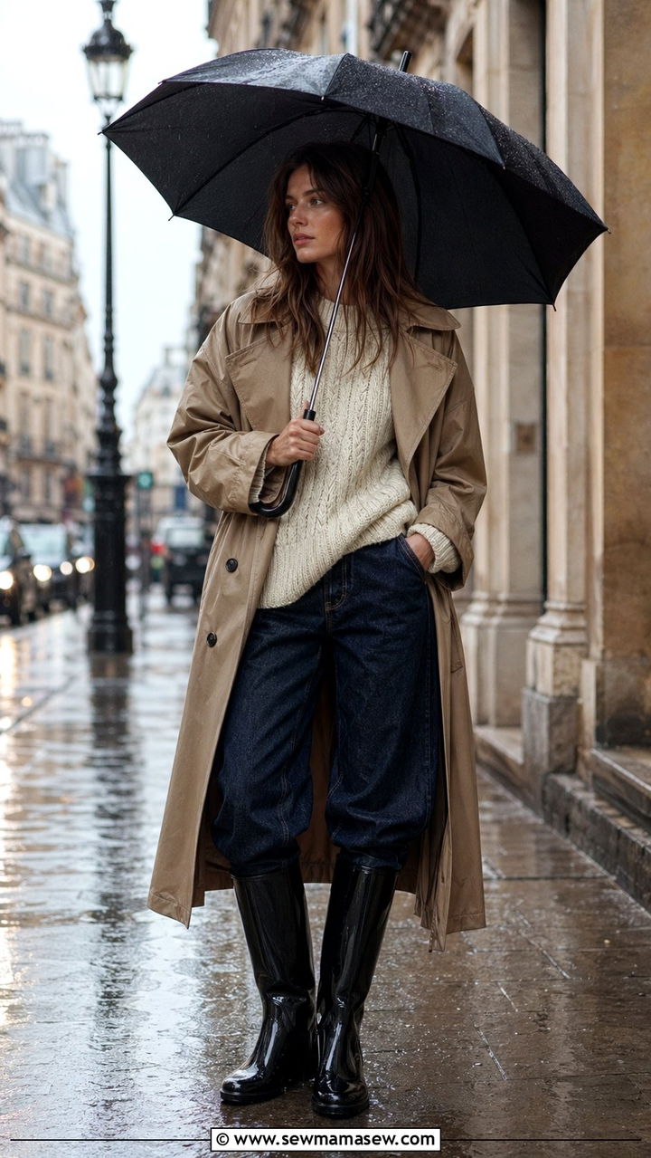 Baggy Jeans With Rain Boots And A Trench Coat - 30 Baggy jeans outfit ideas with boots