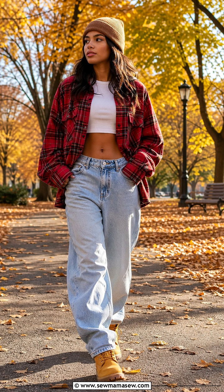 Baggy Jeans With Timberland Boots And An Oversized Flannel - 30 Baggy jeans outfit ideas with boots