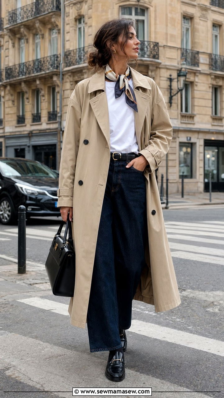 Baggy Jeans With Trench Coat And Loafers - 30 Baggy jeans outfit ideas with flats