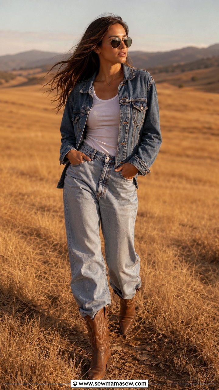 Baggy Jeans With Western Boots And A Denim Jacket - 30 Baggy jeans outfit ideas with boots