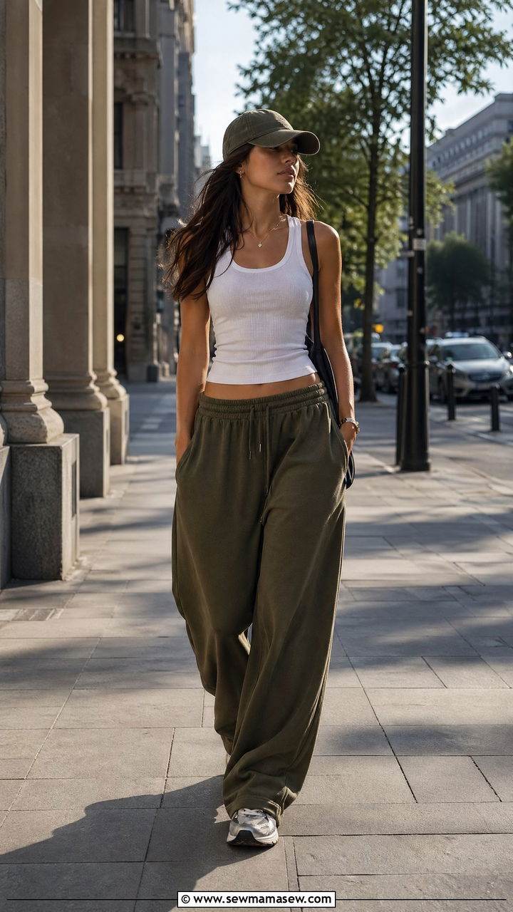 Baggy Sweatpants and Fitted Tank Outfit - 35 Trendy gym outfit ideas