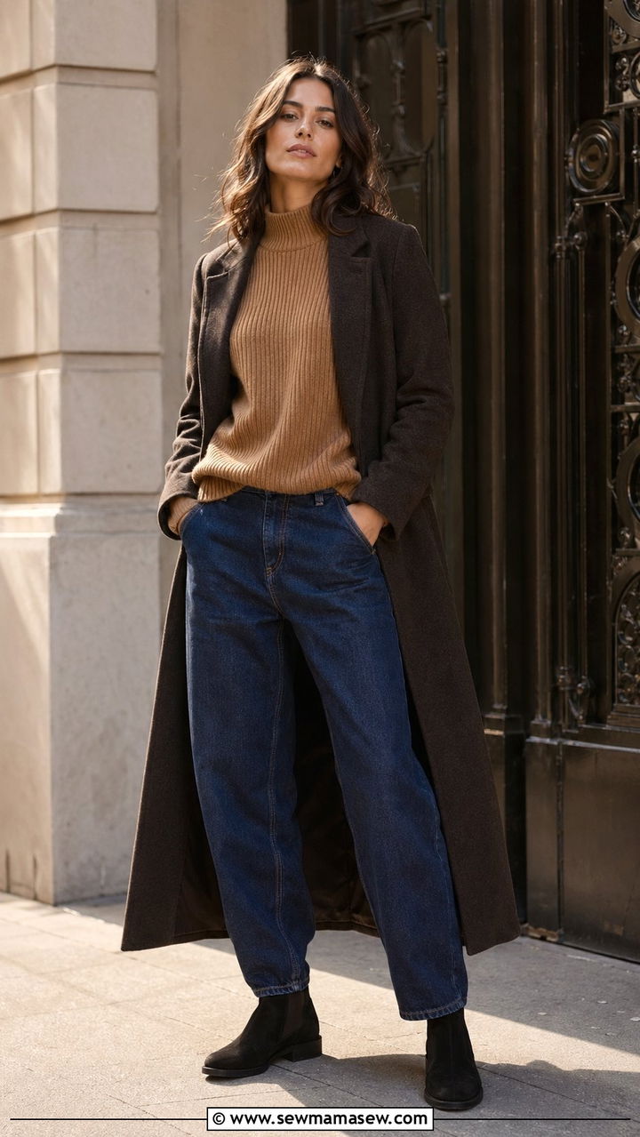 Baggy jeans with mock neck sweater and Chelsea boots - 30 Baggy jeans outfit ideas with a sweater