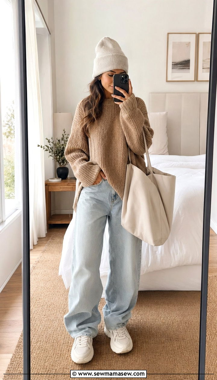 Baggy jeans with oversized sweater and chunky sneakers - 30 Baggy jeans outfit ideas with a sweater